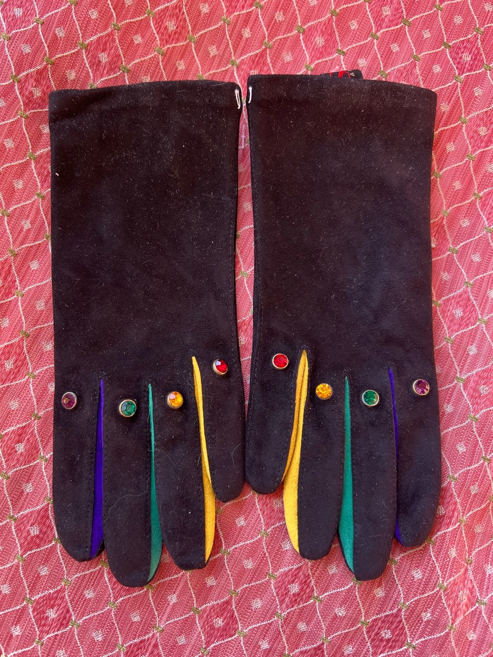 Escada Black and Rainbow Suede gloves